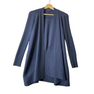 Eileen Fisher 100% Merino Wool Blue Open Cardigan Ribbed Lagenlook Minimalist XS